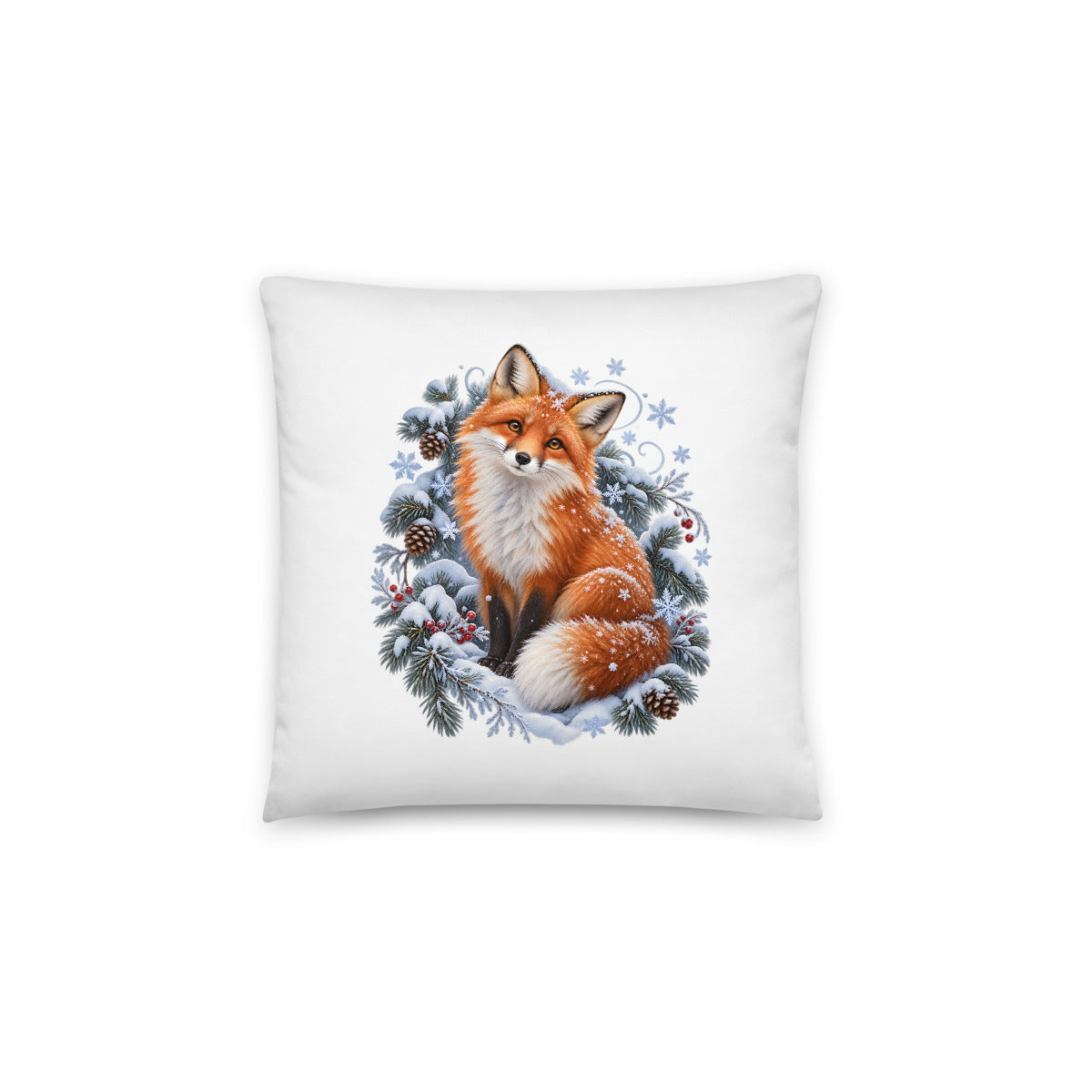 Fuchs im Schneegestöber – Dekokissen 14 × 14 Zoll mit Füllung