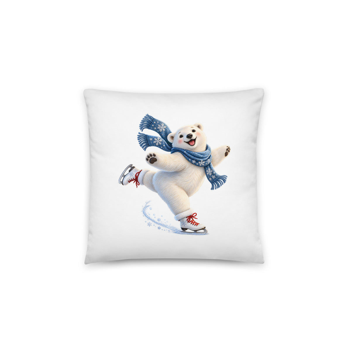 Eisbär auf Schlittschuhen – Dekokissen 14 × 14 Zoll mit Füllung