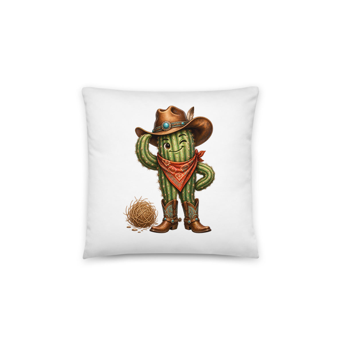 Kaktus mit Cowboyhut – Dekokissen 14 × 14 Zoll mit Füllung
