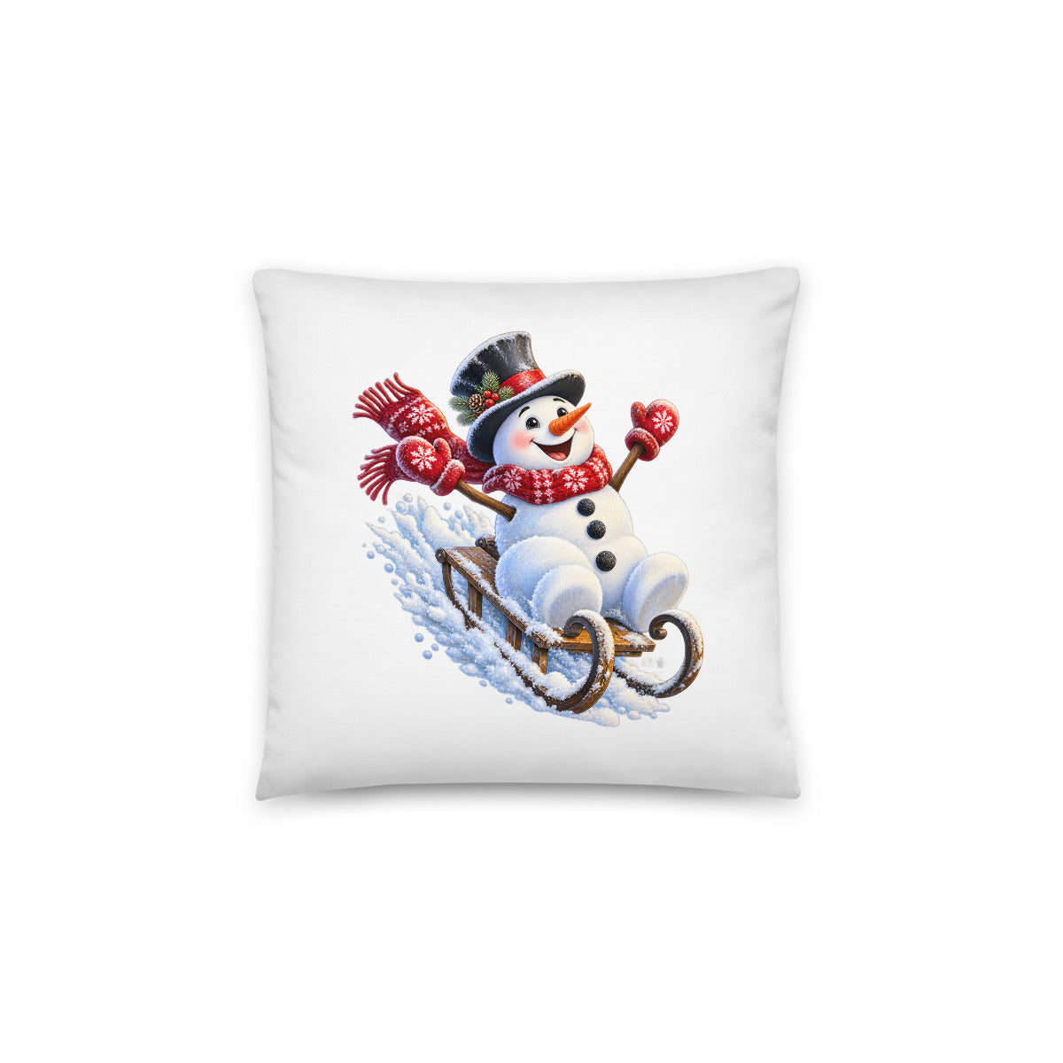 Schneemann auf Abwegen – Dekokissen 14 × 14 Zoll mit Füllung