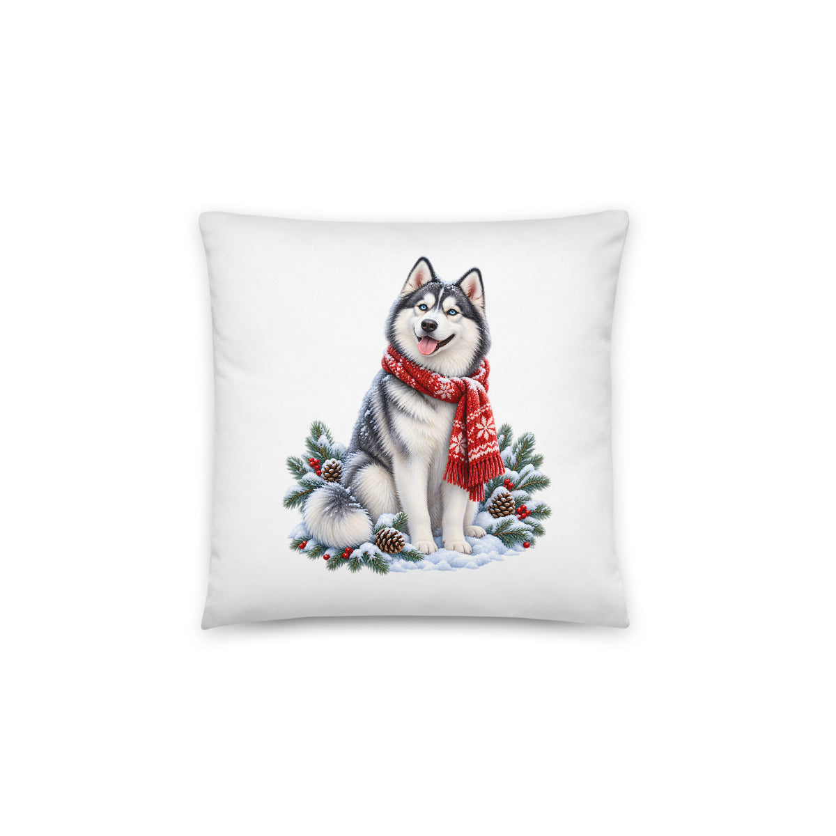 Husky im Winterwind – Dekokissen 14 × 14 Zoll mit Füllung