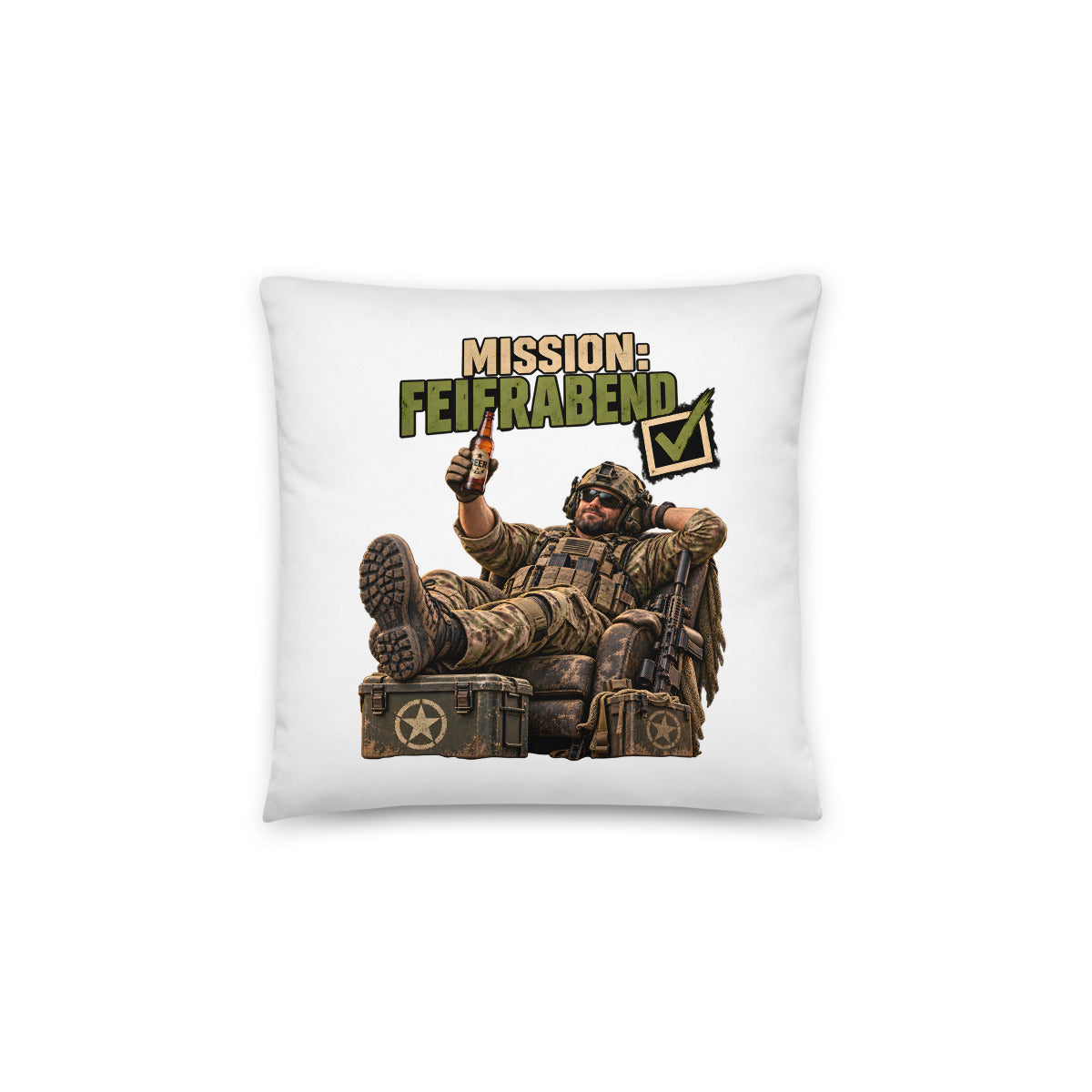 Mission: Feierabend – Dekokissen 14 × 14 Zoll mit Füllung