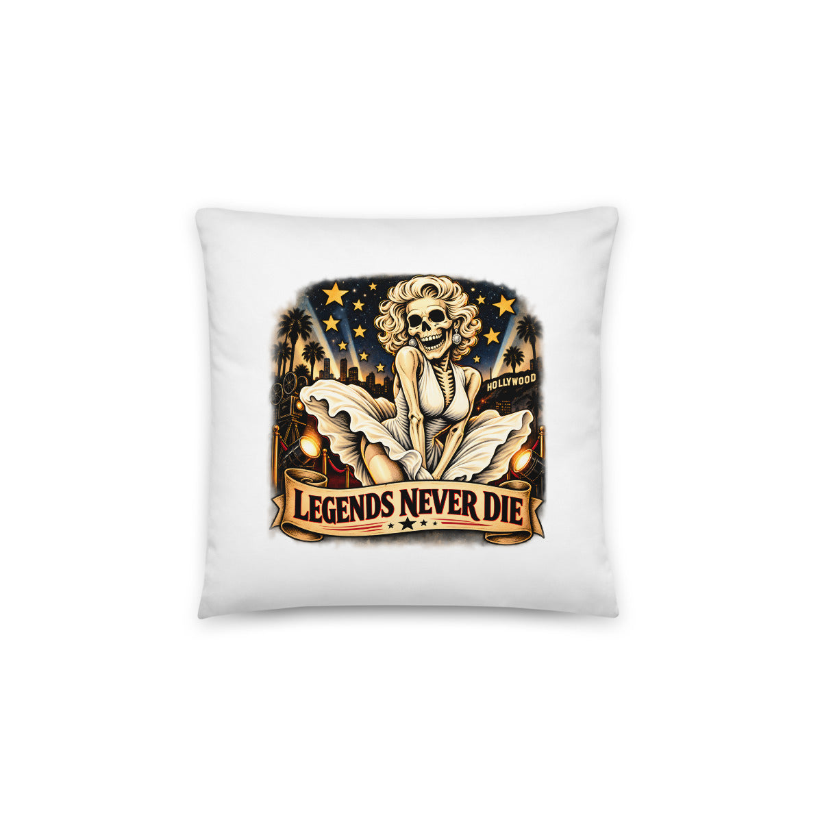 Legends Never Die – Dekokissen 14 × 14 Zoll mit Füllung