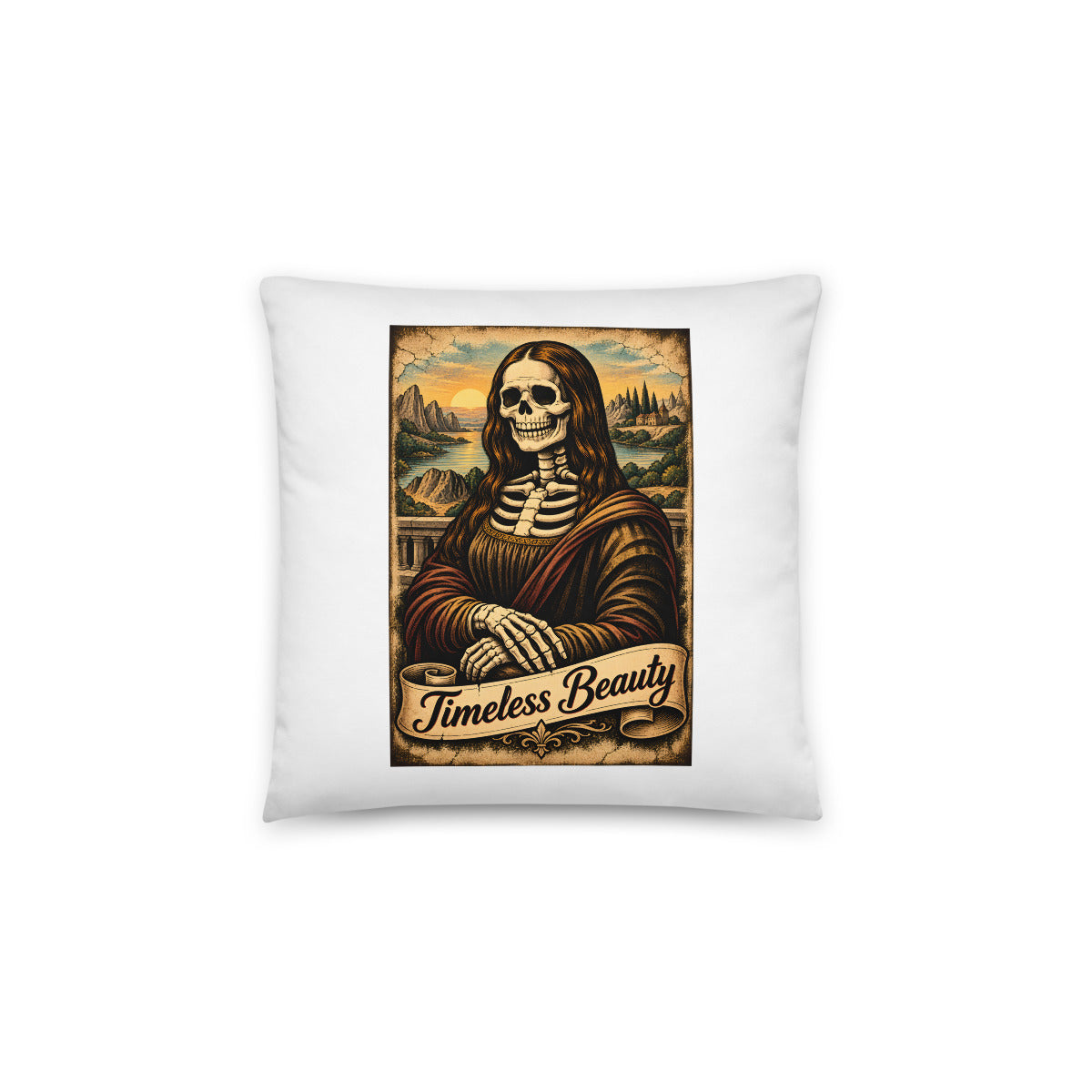 Skelett Mona Lisa - Timeless Beauty – Dekokissen 14 × 14 Zoll mit Füllung