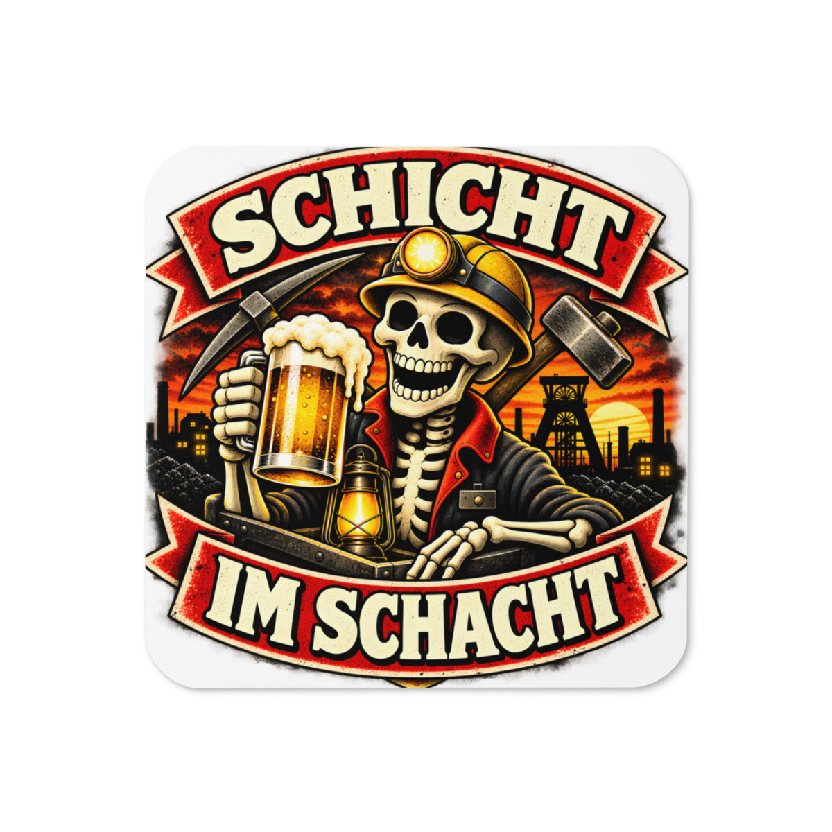 Schicht im Schacht Skelett Bergbau Bier – Kork-Untersetzer