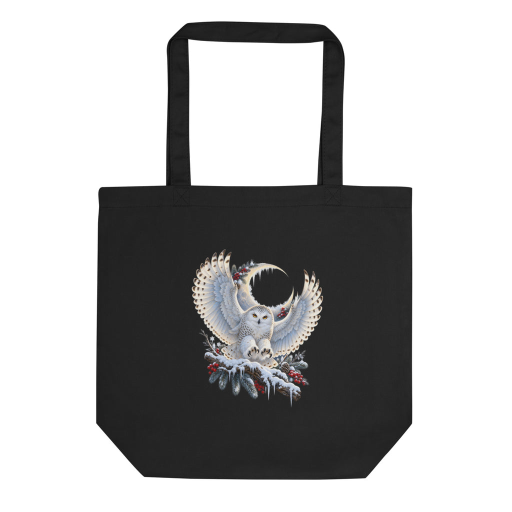 Schneeeule im Mondlicht – Bio-Baumwolltasche – Frontdruck
