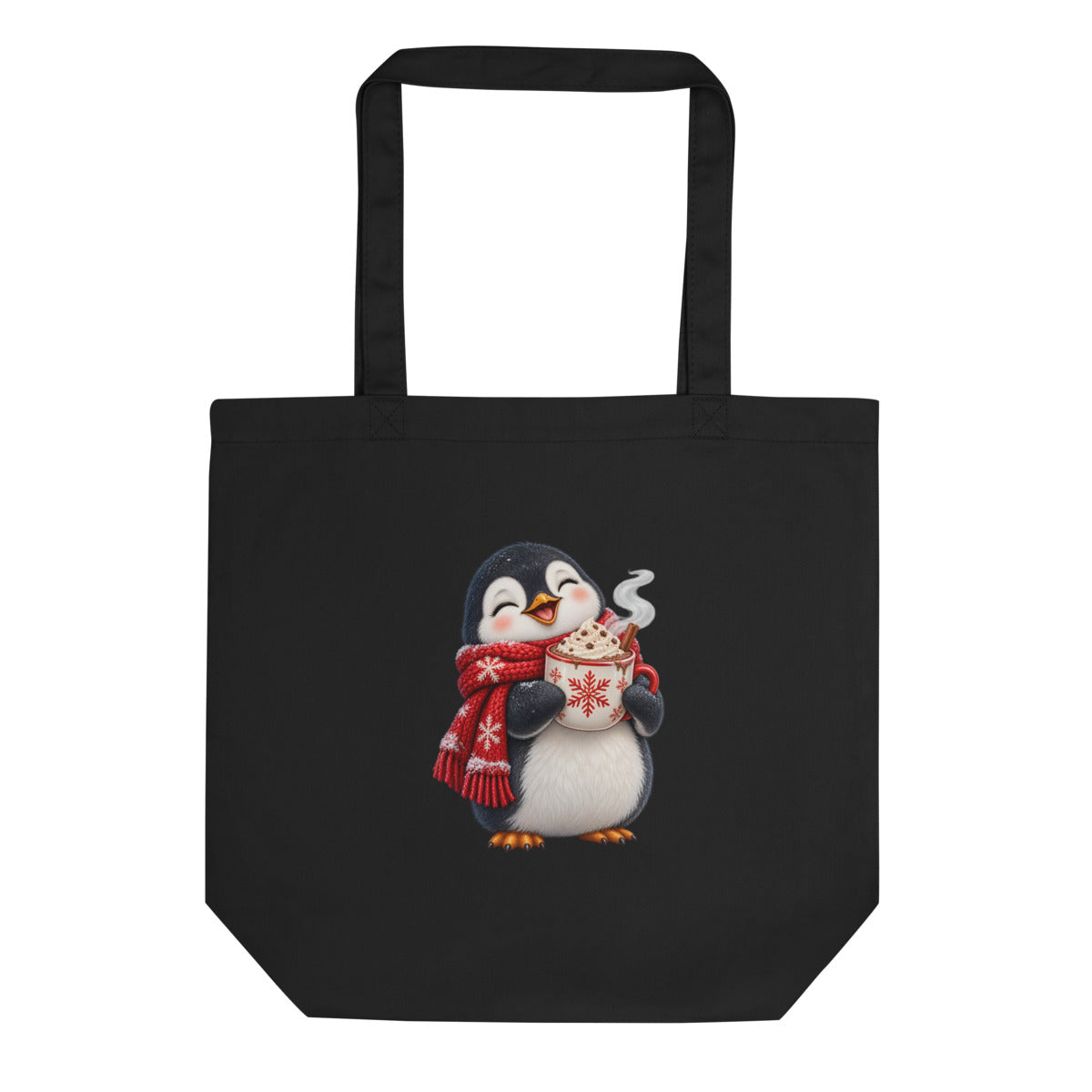 Pinguin mit Kakao – Bio-Baumwolltasche – Frontdruck