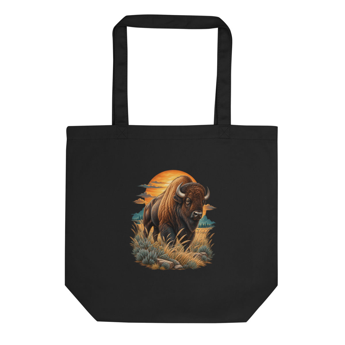 Bison im Sonnenuntergang – Bio-Baumwolltasche – Frontdruck