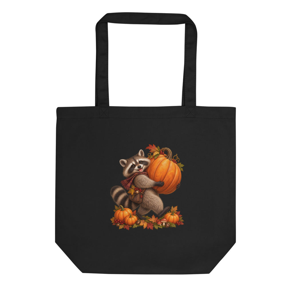Kürbisernte mit Waschbär – Bio-Baumwolltasche – Frontdruck