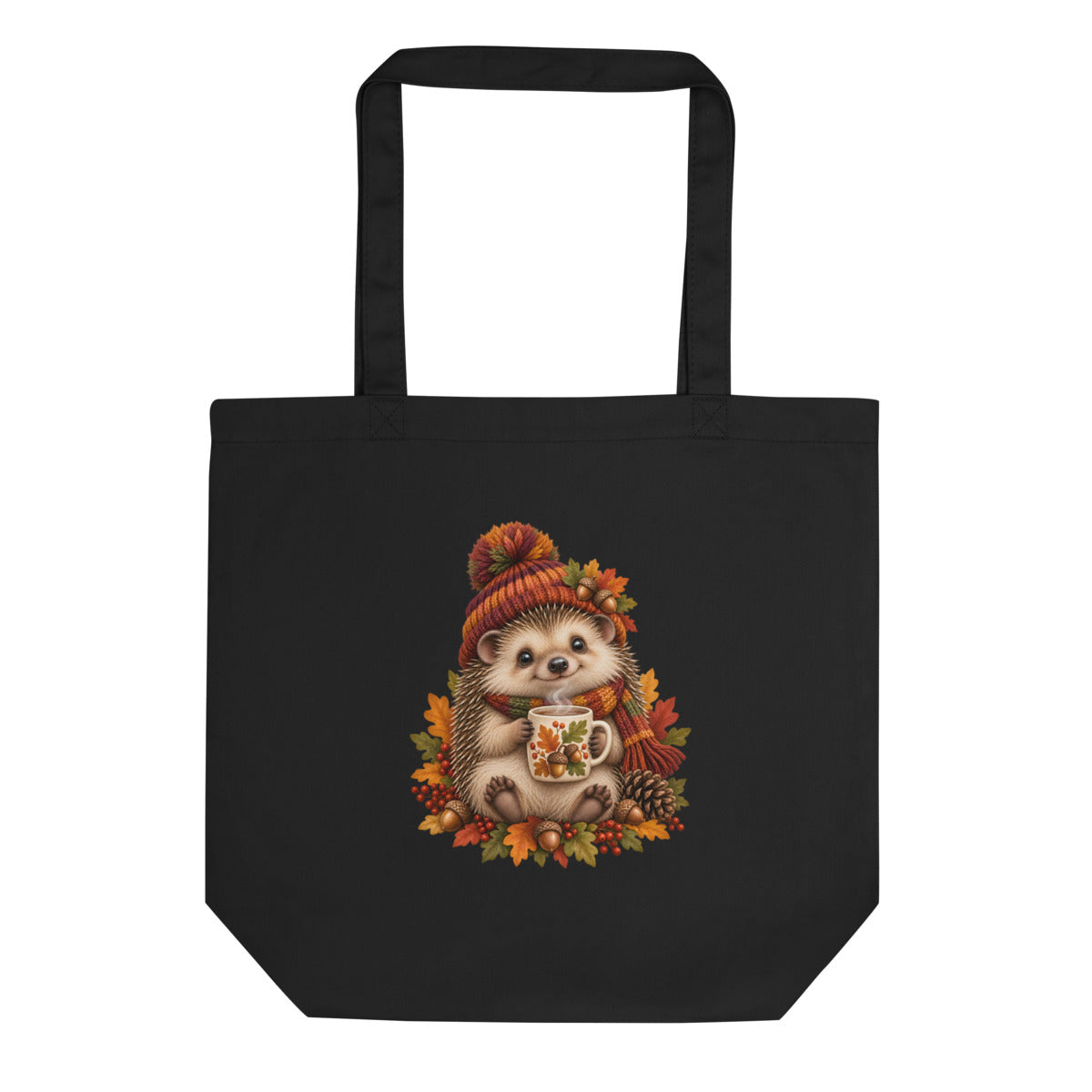 Igel mit Kaffeepause – Bio-Baumwolltasche – Frontdruck
