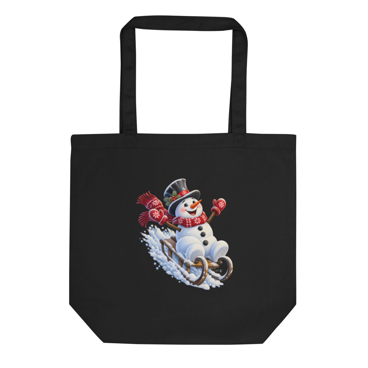 Schneemann auf Abwegen – Bio-Baumwolltasche – Frontdruck