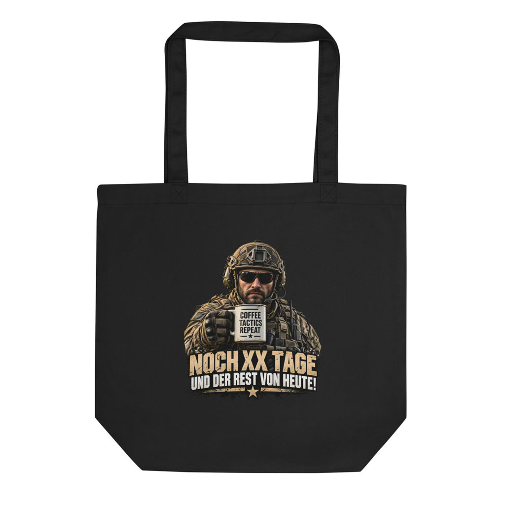 Soldat mit Kaffeetasse und Spruch – Bio-Baumwolltasche – Frontdruck