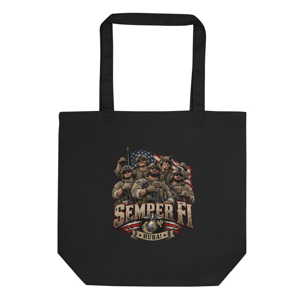 USMC Semper Fi Gruppe mit Flagge – Bio-Baumwolltasche – Frontdruck