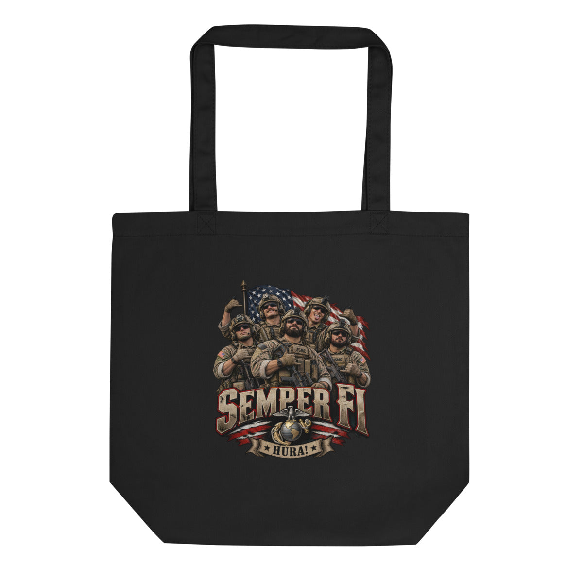 USMC Semper Fi Gruppe mit Flagge – Bio-Baumwolltasche – Frontdruck