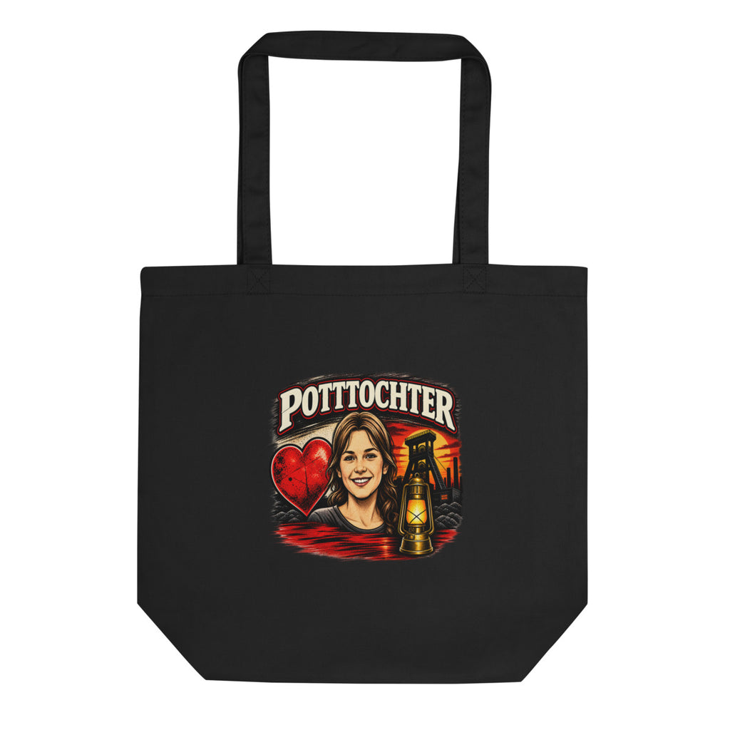 Pottochter mit Herz, Bergwerk und Laterne – Bio-Baumwolltasche – Frontdruck