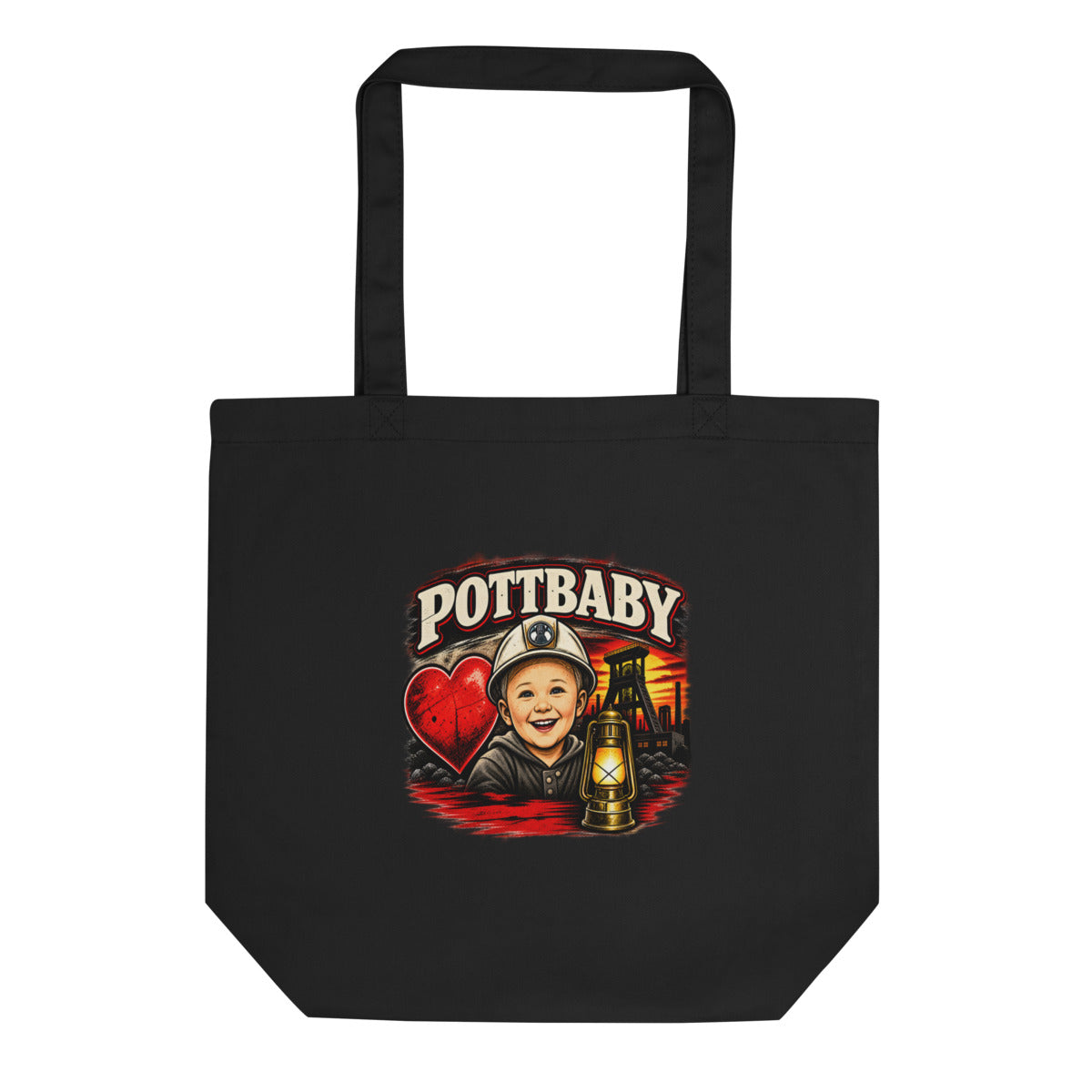 Pottbaby mit Bergbau-Motiv – Bio-Baumwolltasche – Frontdruck