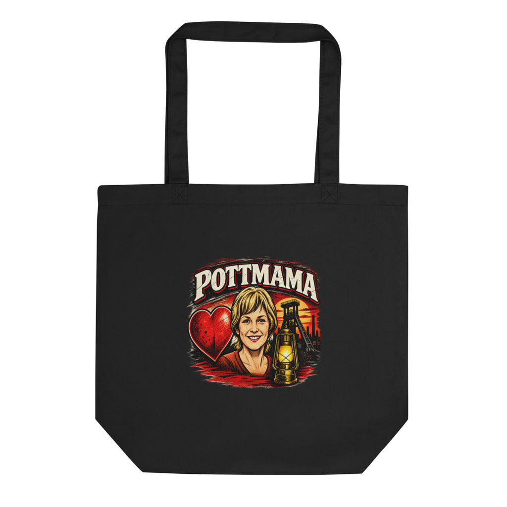 Pottmama mit Grubenlampe und Förderturm – Bio-Baumwolltasche – Frontdruck