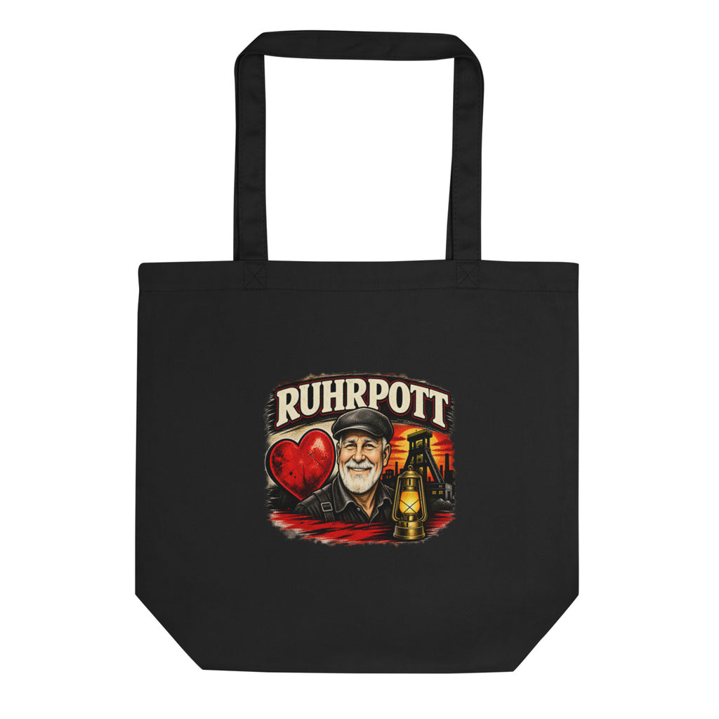 Ruhrpott Bergmann mit Herz und Grubenlampe – Bio-Baumwolltasche – Frontdruck