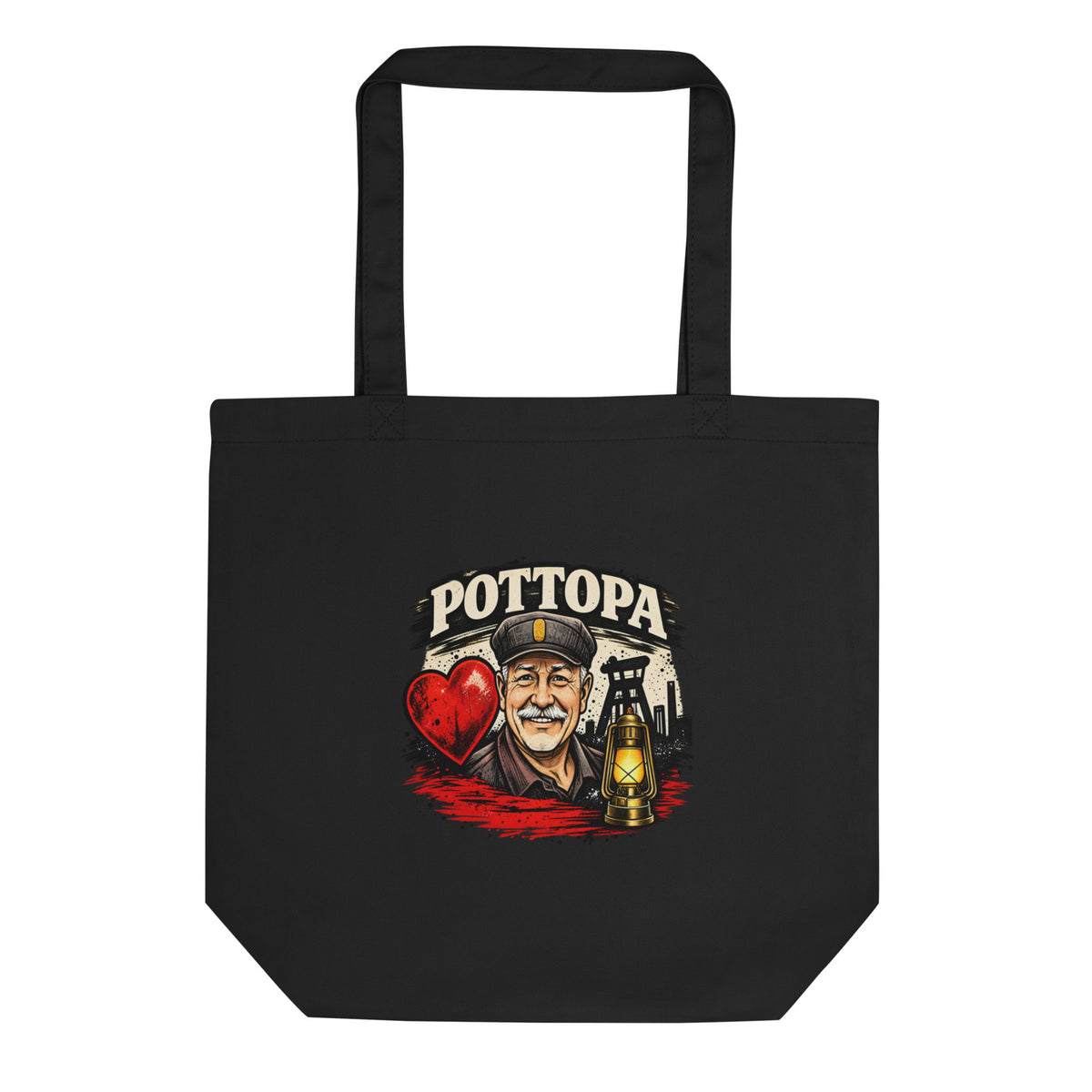 Pottopa Bergmann mit Herz und Grubenlampe – Bio-Baumwolltasche – Frontdruck