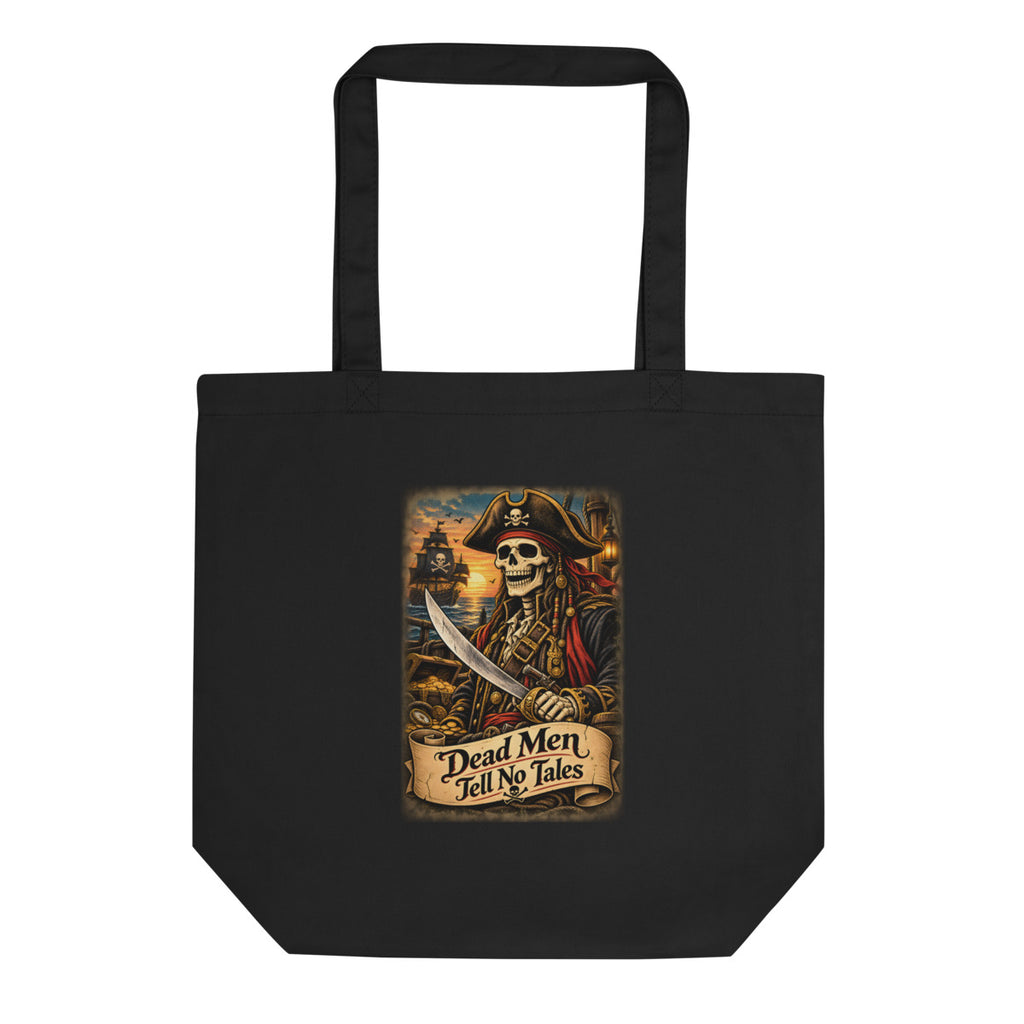 Piraten-Skelett mit Schriftzug "Dead Men Tell No Tales" – Bio-Baumwolltasche – Frontdruck