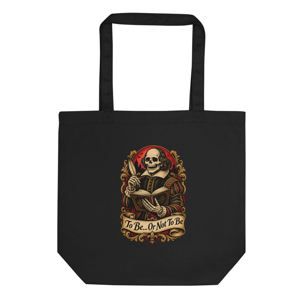 Skelett Shakespeare mit Feder und Buch – Bio-Baumwolltasche – Frontdruck
