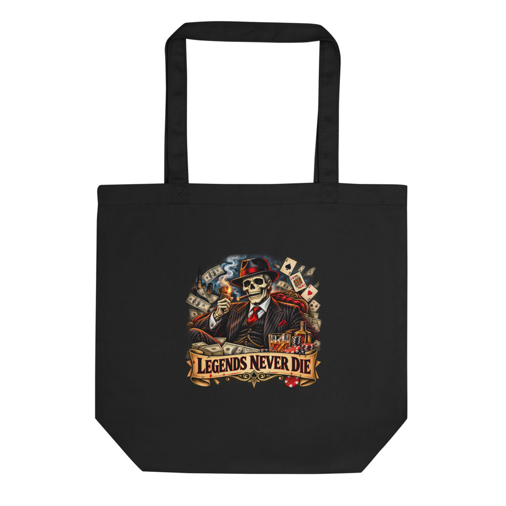 Skelett-Gangster mit Zigarre und Schriftzug – Bio-Baumwolltasche – Frontdruck