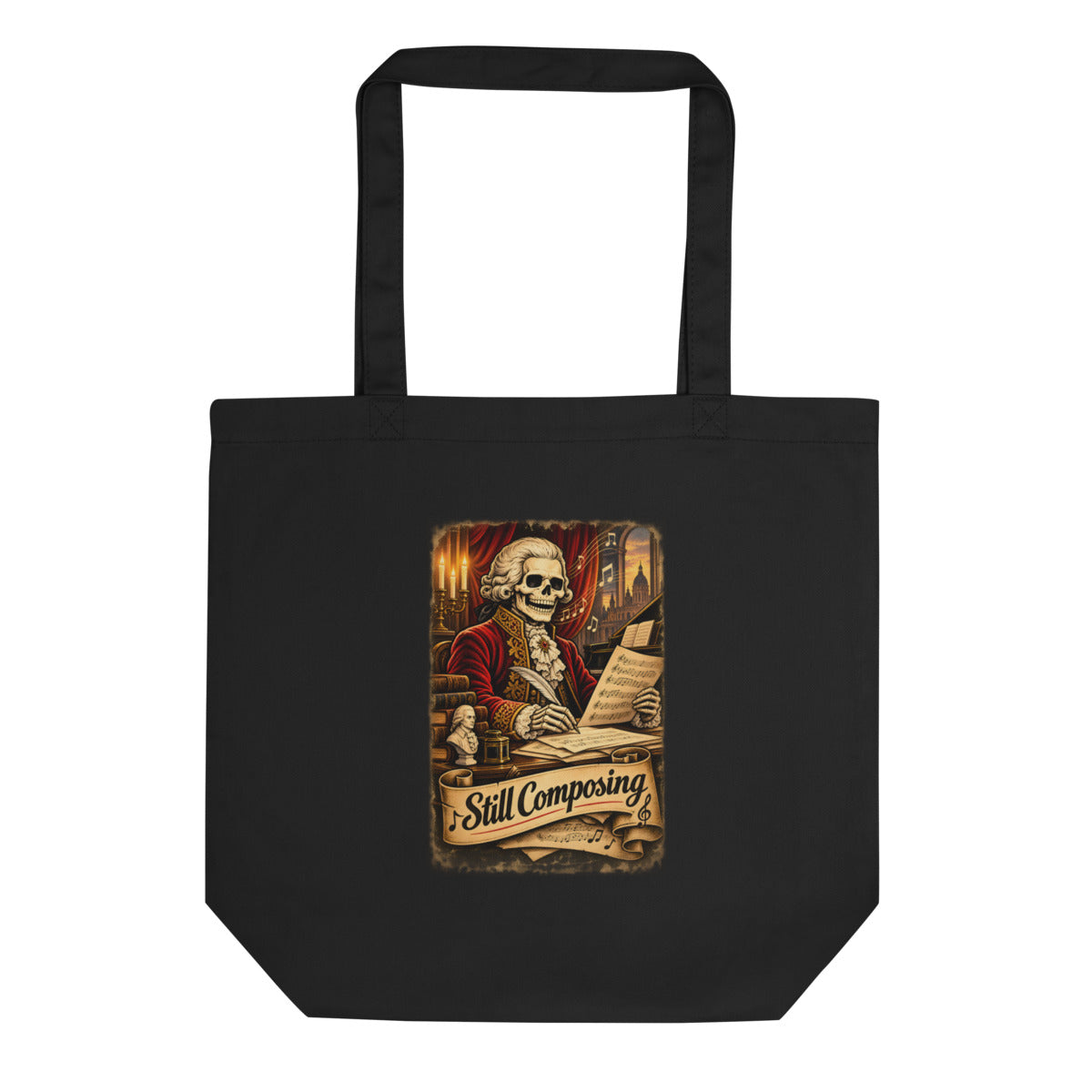 Skelett-Komponist "Still Composing" – Bio-Baumwolltasche – Frontdruck