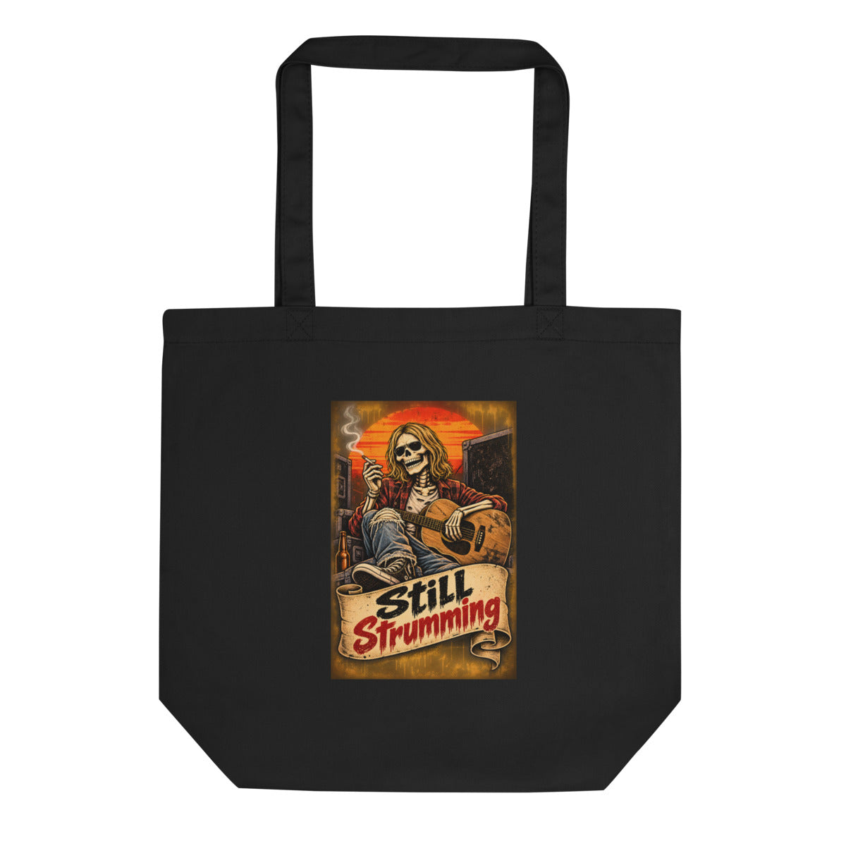 Still Strumming – Skelett-Gitarrist – Bio-Baumwolltasche – Frontdruck