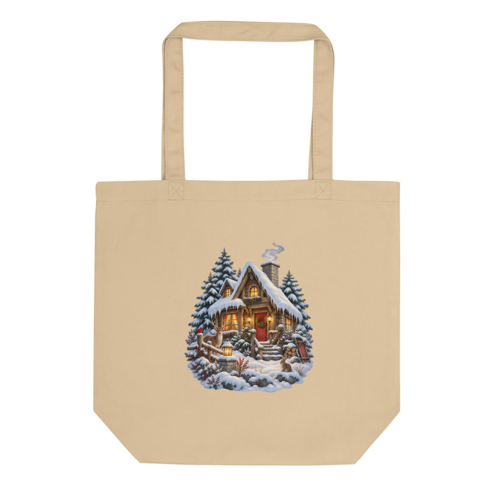 Hütte im Schneetraum – Bio-Baumwolltasche – Frontdruck