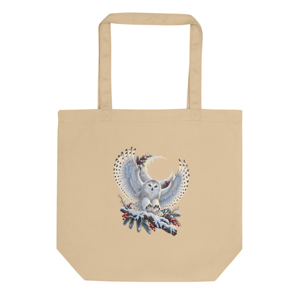 Schneeeule im Mondlicht – Bio-Baumwolltasche – Frontdruck