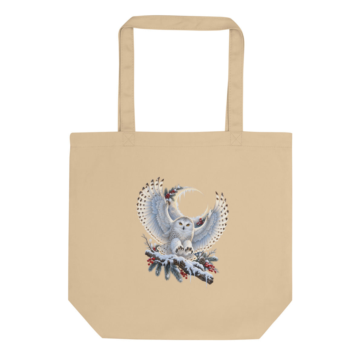 Schneeeule im Mondlicht – Bio-Baumwolltasche – Frontdruck