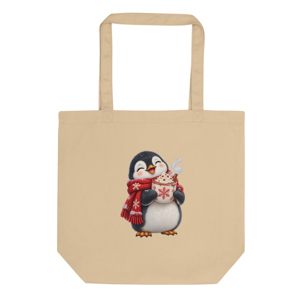 Pinguin mit Kakao – Bio-Baumwolltasche – Frontdruck