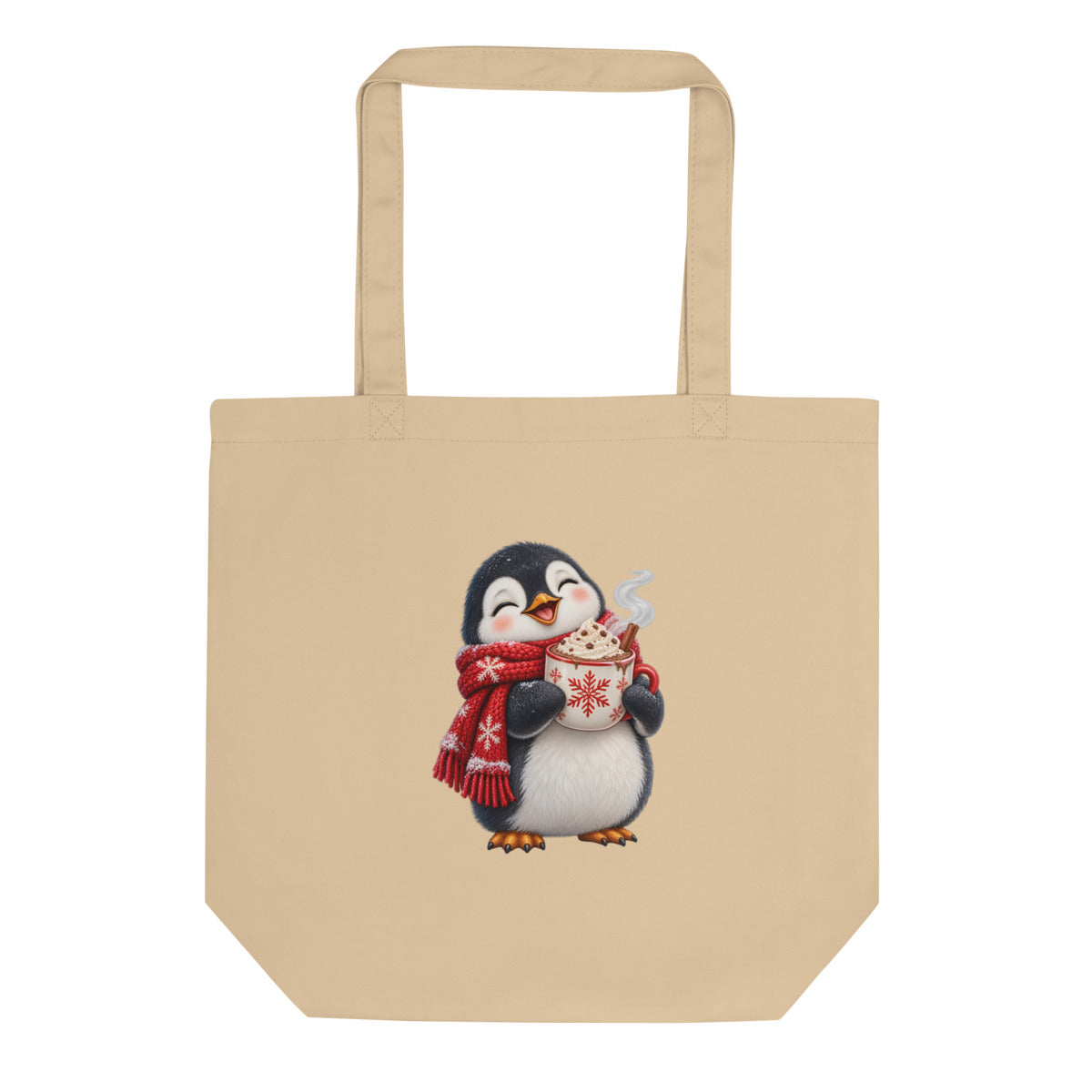Pinguin mit Kakao – Bio-Baumwolltasche – Frontdruck