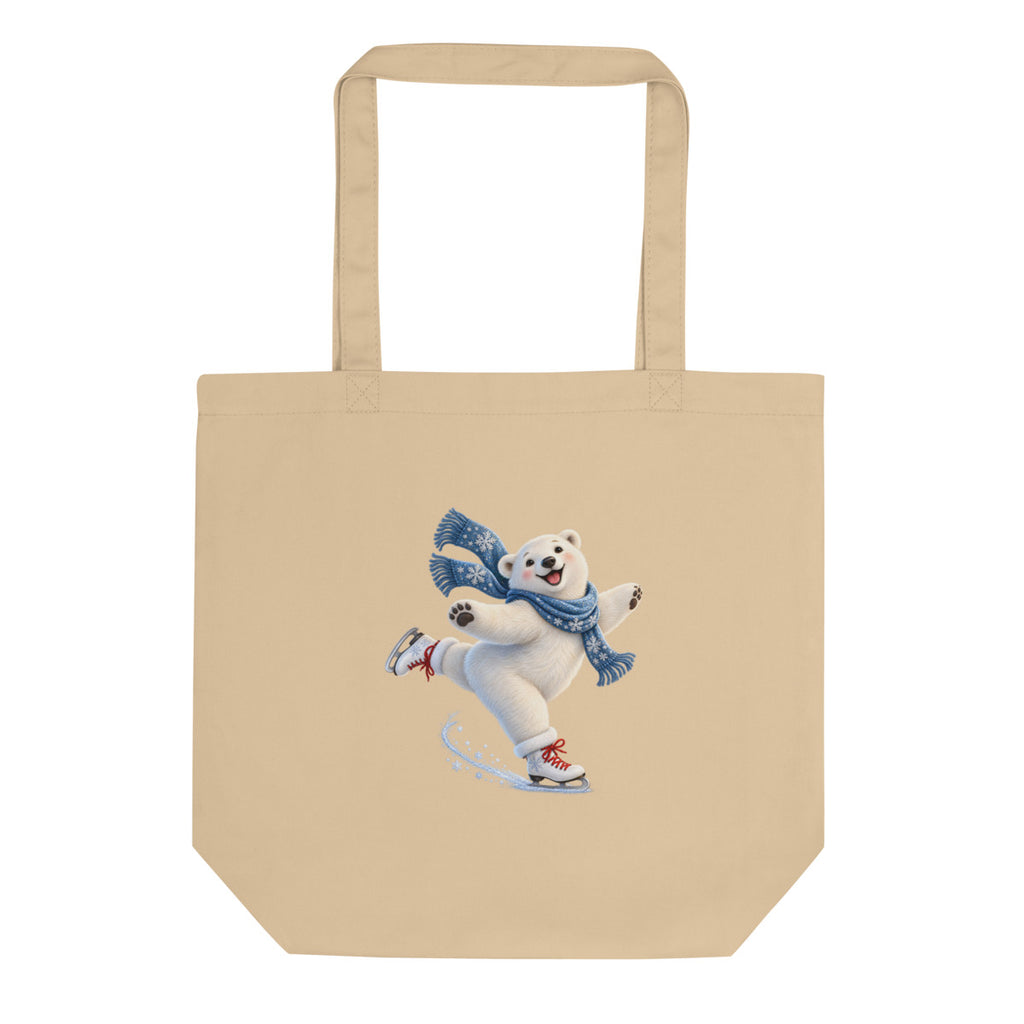 Eisbär auf Schlittschuhen – Bio-Baumwolltasche – Frontdruck