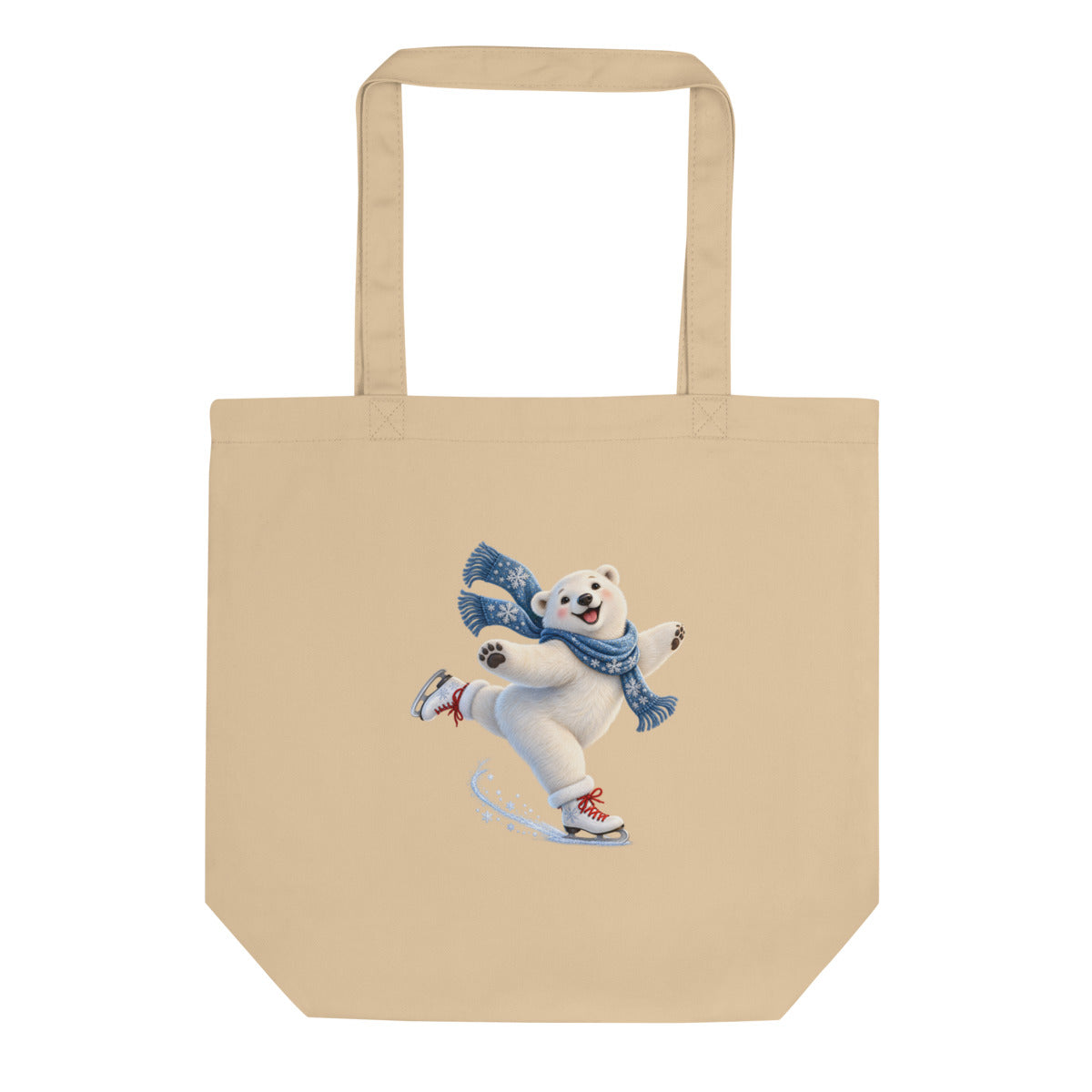 Eisbär auf Schlittschuhen – Bio-Baumwolltasche – Frontdruck