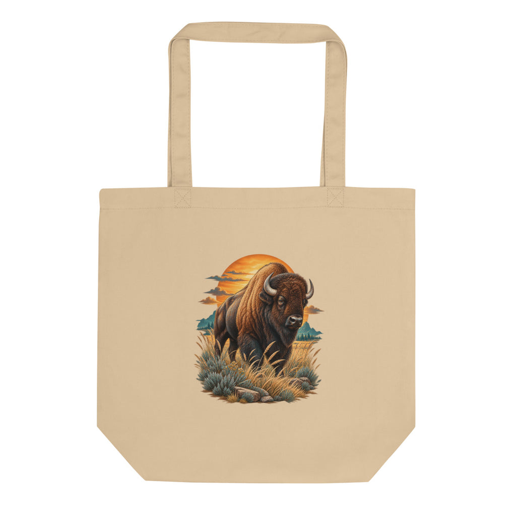 Bison im Sonnenuntergang – Bio-Baumwolltasche – Frontdruck