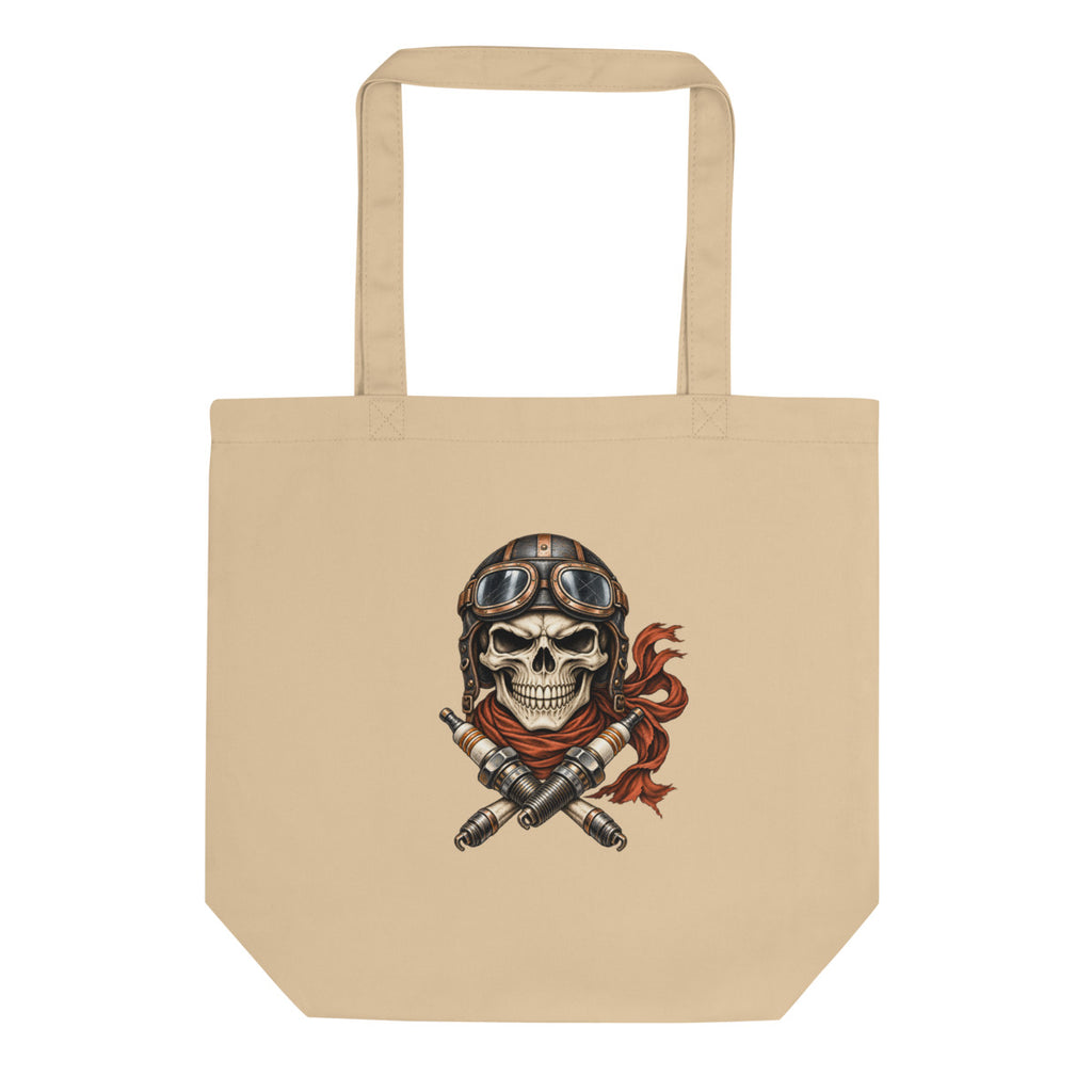 Totenkopf im Gegenwind – Bio-Baumwolltasche – Frontdruck