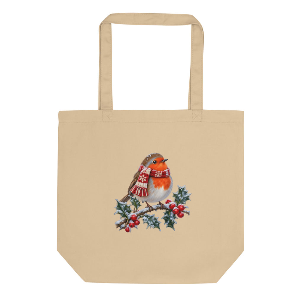 Rotkehlchen im Frost – Bio-Baumwolltasche – Frontdruck