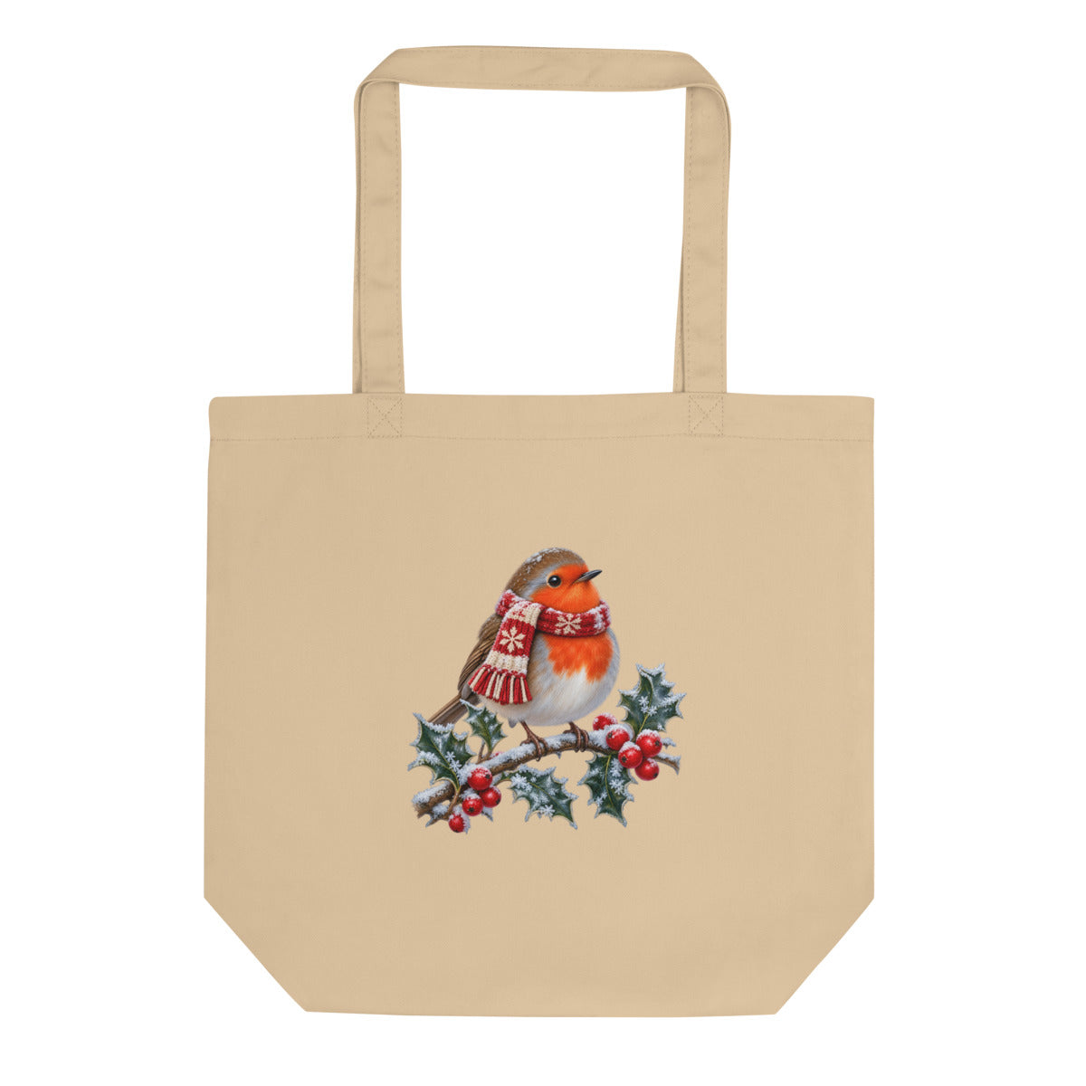 Rotkehlchen im Frost – Bio-Baumwolltasche – Frontdruck