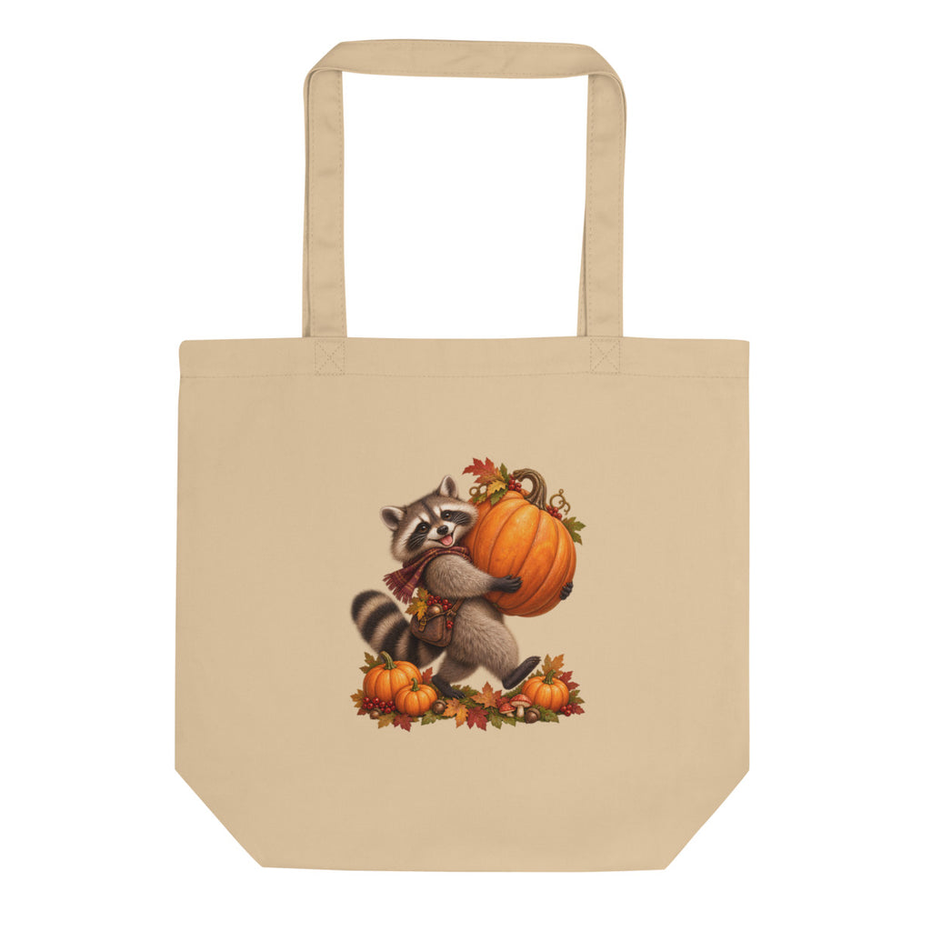 Kürbisernte mit Waschbär – Bio-Baumwolltasche – Frontdruck