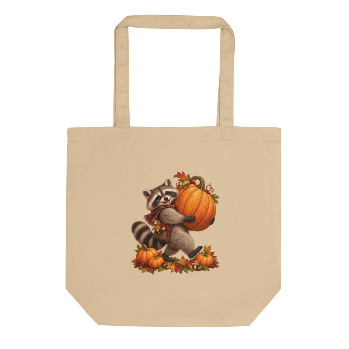 Kürbisernte mit Waschbär – Bio-Baumwolltasche – Frontdruck