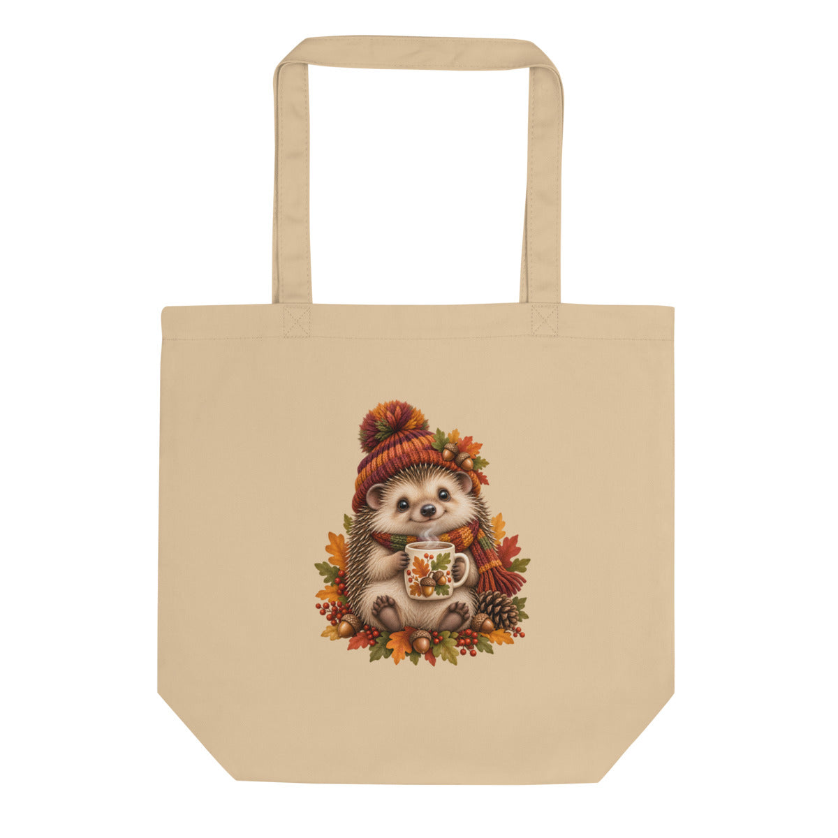 Igel mit Kaffeepause – Bio-Baumwolltasche – Frontdruck