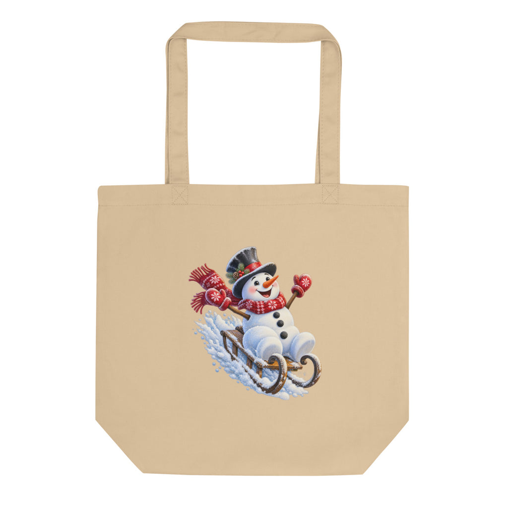 Schneemann auf Abwegen – Bio-Baumwolltasche – Frontdruck