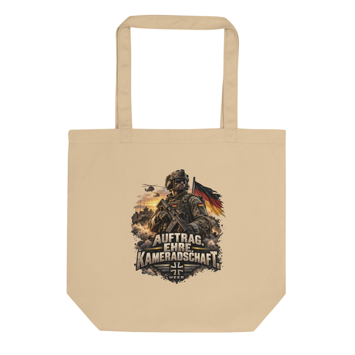 Soldat mit Auftrag, Ehre und Kameradschaft – Bio-Baumwolltasche – Frontdruck