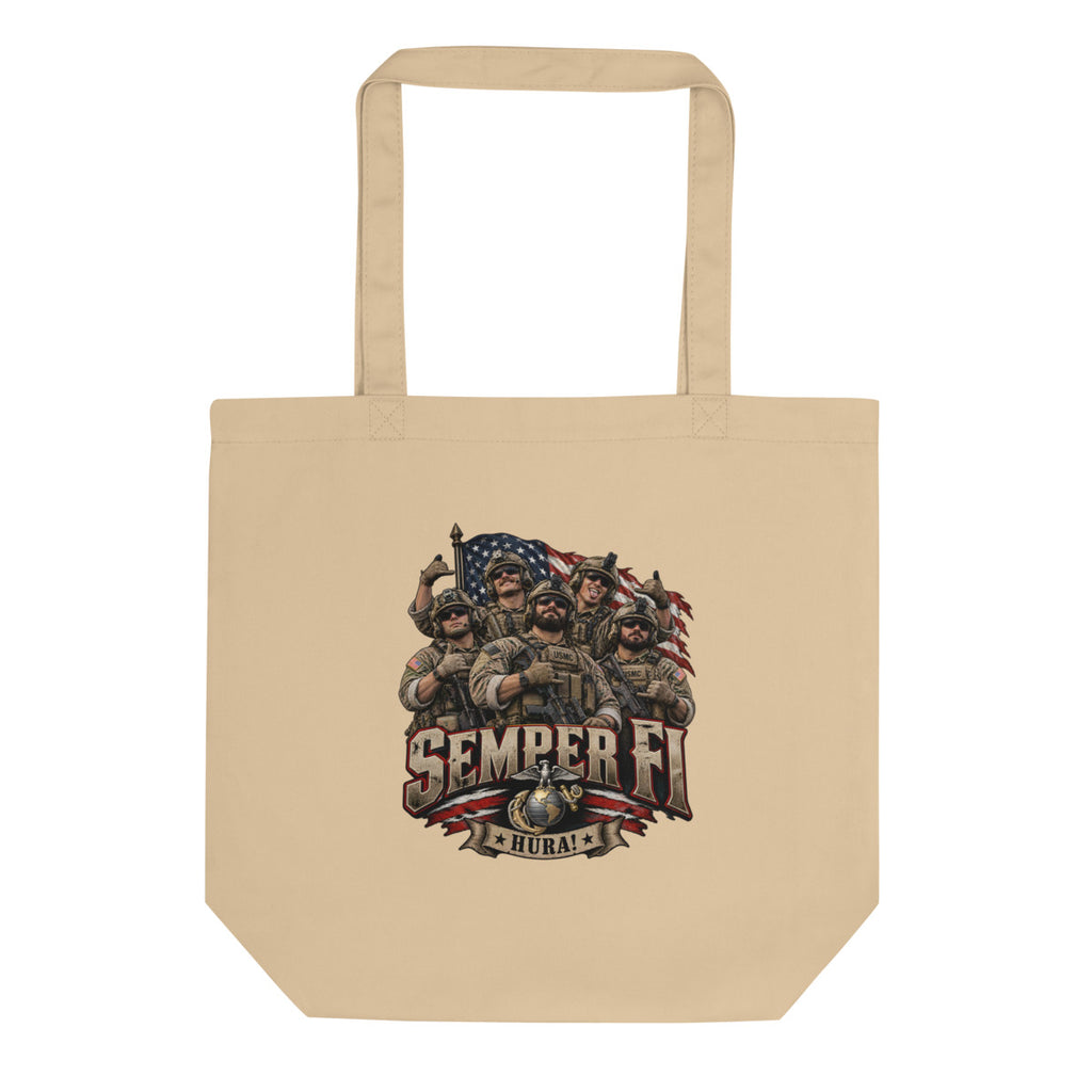 USMC Semper Fi Gruppe mit Flagge – Bio-Baumwolltasche – Frontdruck