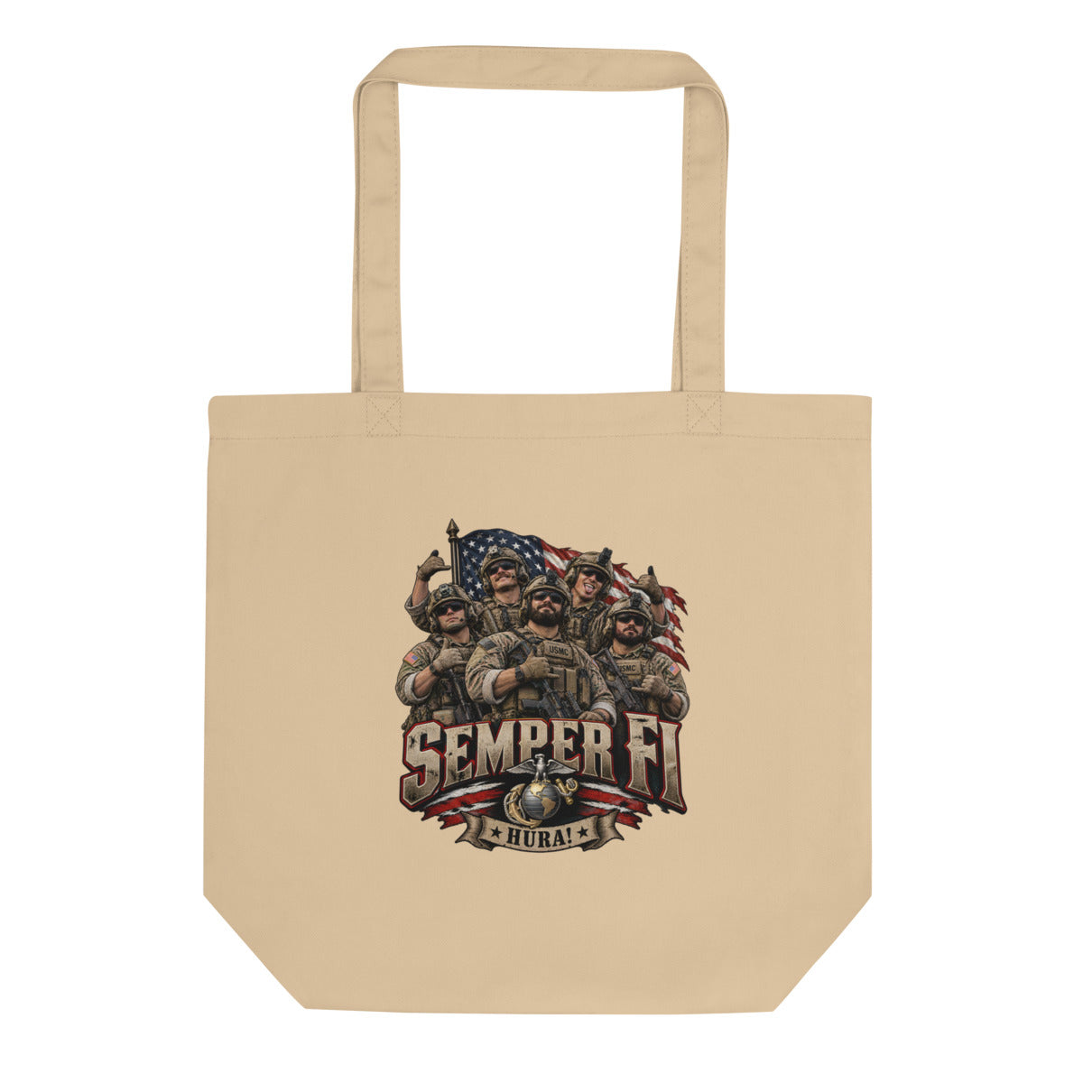 USMC Semper Fi Gruppe mit Flagge – Bio-Baumwolltasche – Frontdruck