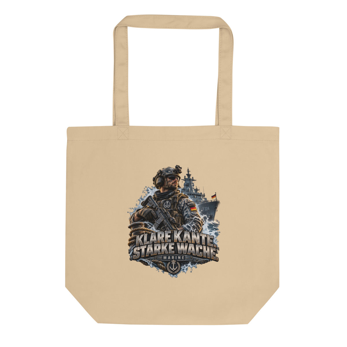 Marine Soldat mit Kriegsschiff – Bio-Baumwolltasche – Frontdruck