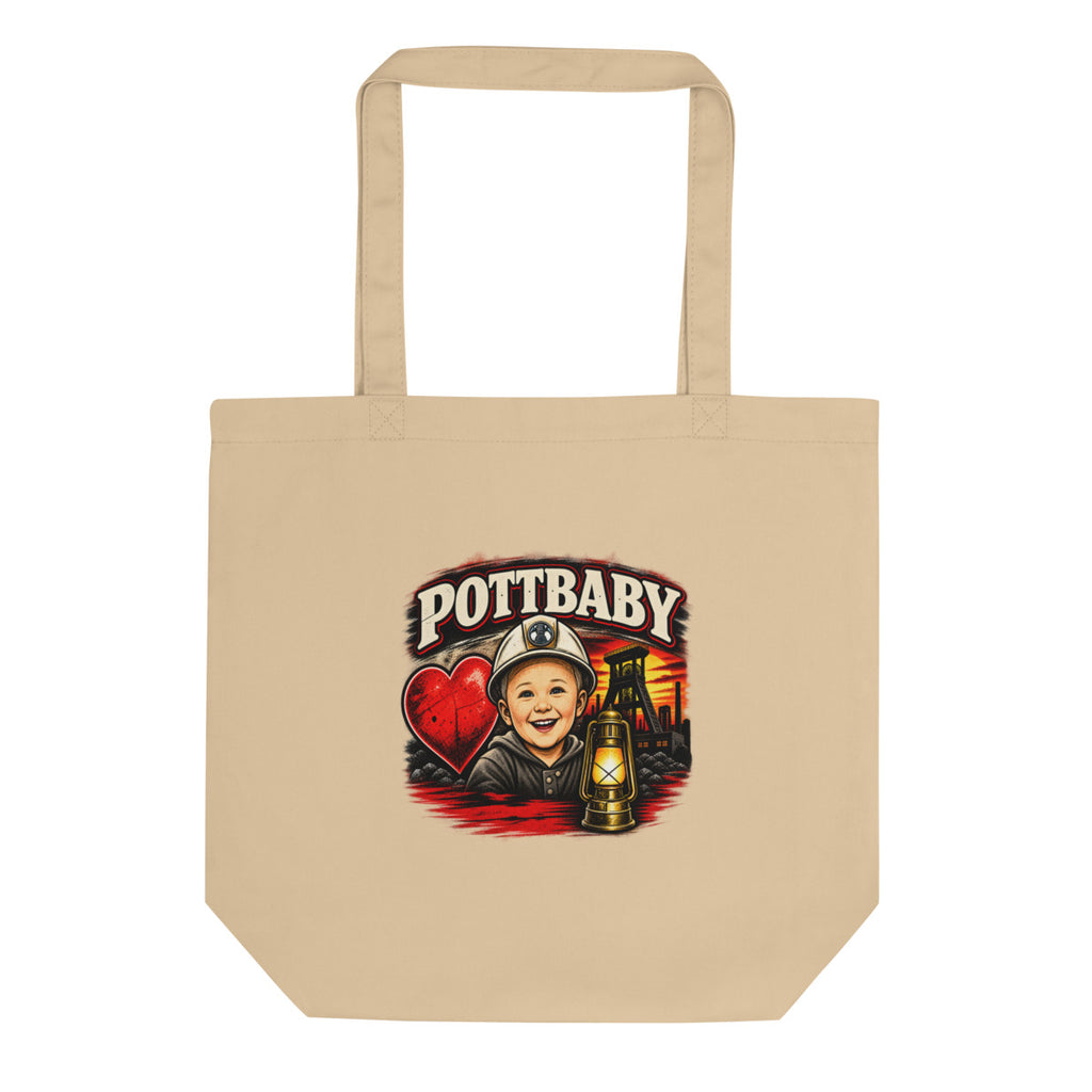 Pottbaby mit Bergbau-Motiv – Bio-Baumwolltasche – Frontdruck