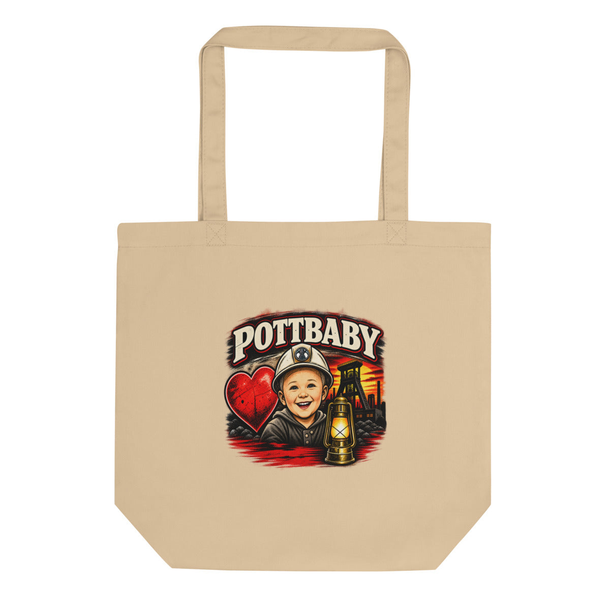 Pottbaby mit Bergbau-Motiv – Bio-Baumwolltasche – Frontdruck
