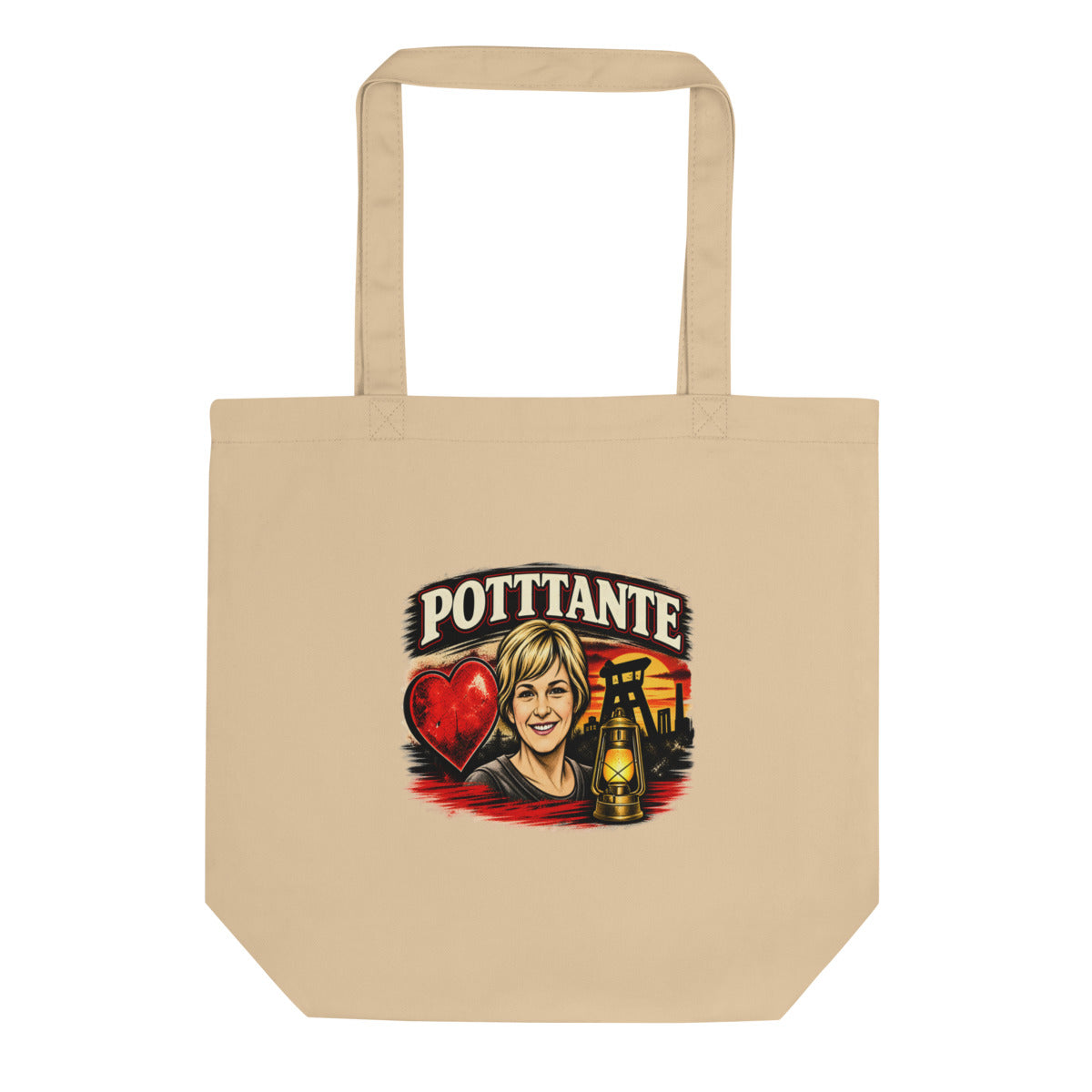 POTTANTE Bergbau Frau mit Laterne – Bio-Baumwolltasche – Frontdruck